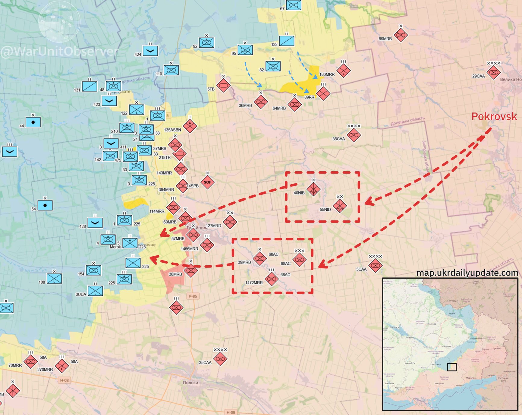 Ситуация в районе Гуляйполя на южно-донецком направлении по версии ресурса Unit Observer