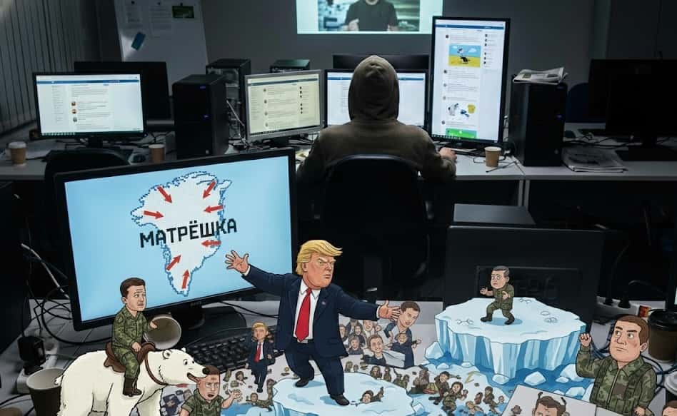 Kremlin-linked Matryoshka bot network launches campaign on Greenland dispute, claims Zelensky ready to send troops to fight against the U.S.