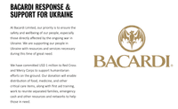 Bacardi's edited press release (accessed on June 28, 2023). The last sentence – “In addition, we paused exports to Russia and froze advertising investments in the market” – is notably missing.