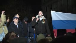 Damjan Knežević at a rally in support of Russia, Belgrade, March 2022