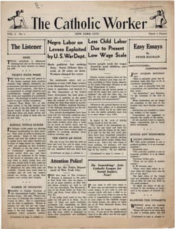 Первый номер газеты «Американский католический рабочий"
