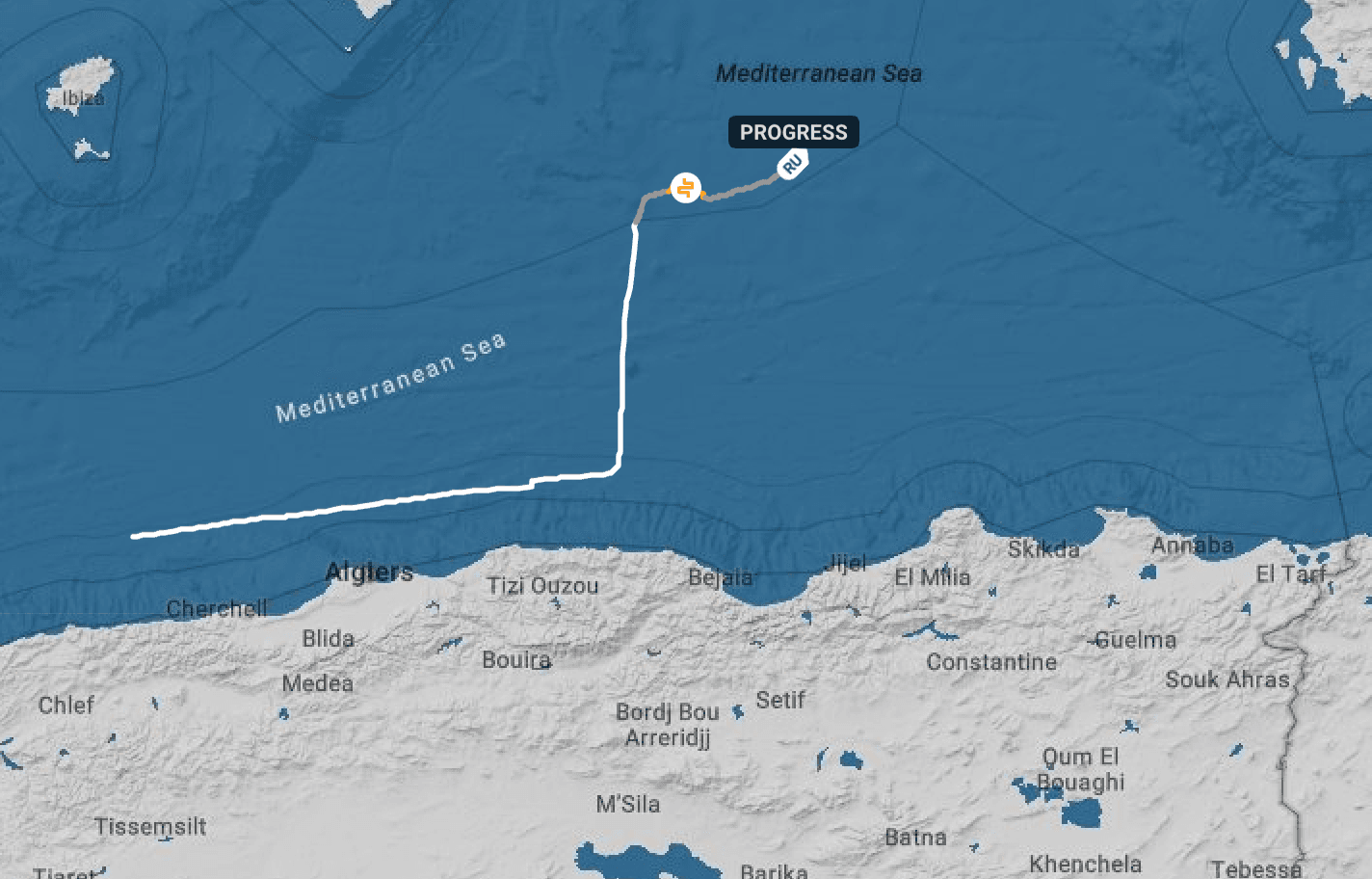 Местоположение дрейфа танкера «Прогресс»