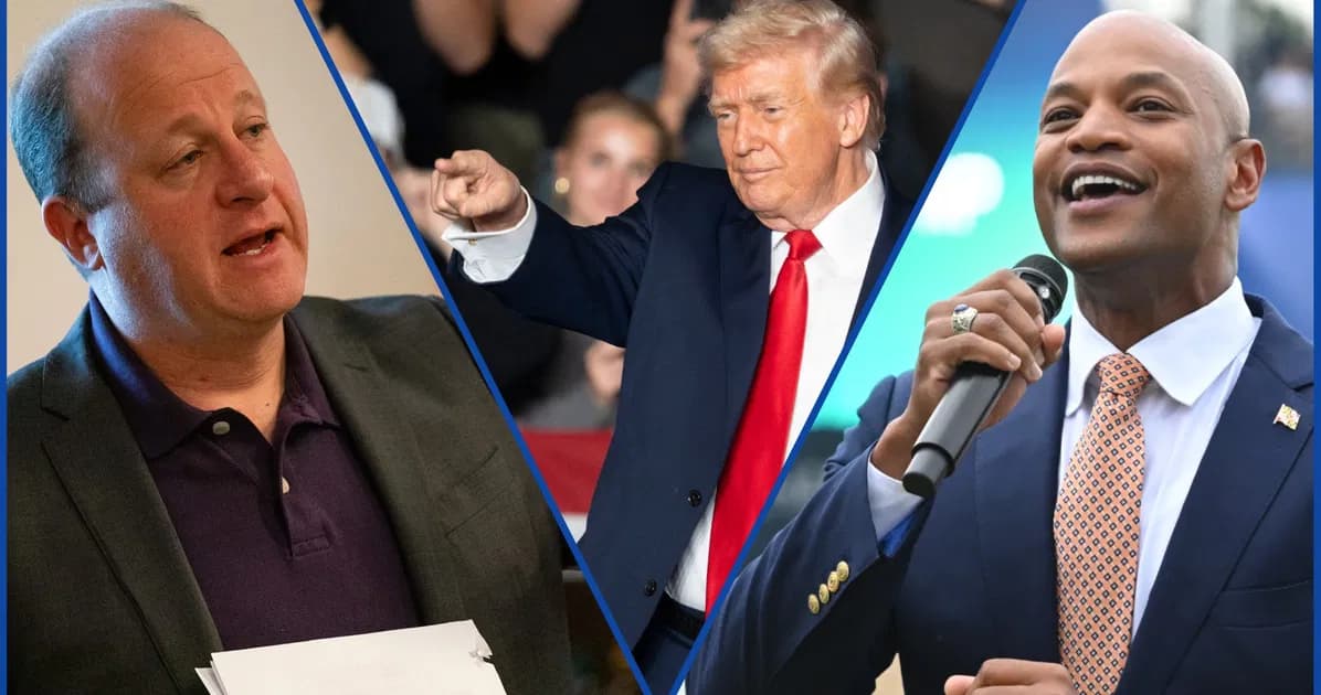 Дональд Трамп и не удостоившиеся чести ужинать с ним губернаторы-демократы Мэриленда и Колорадо — темнокожий Уэс Мур и открытый гей Джаред Полис