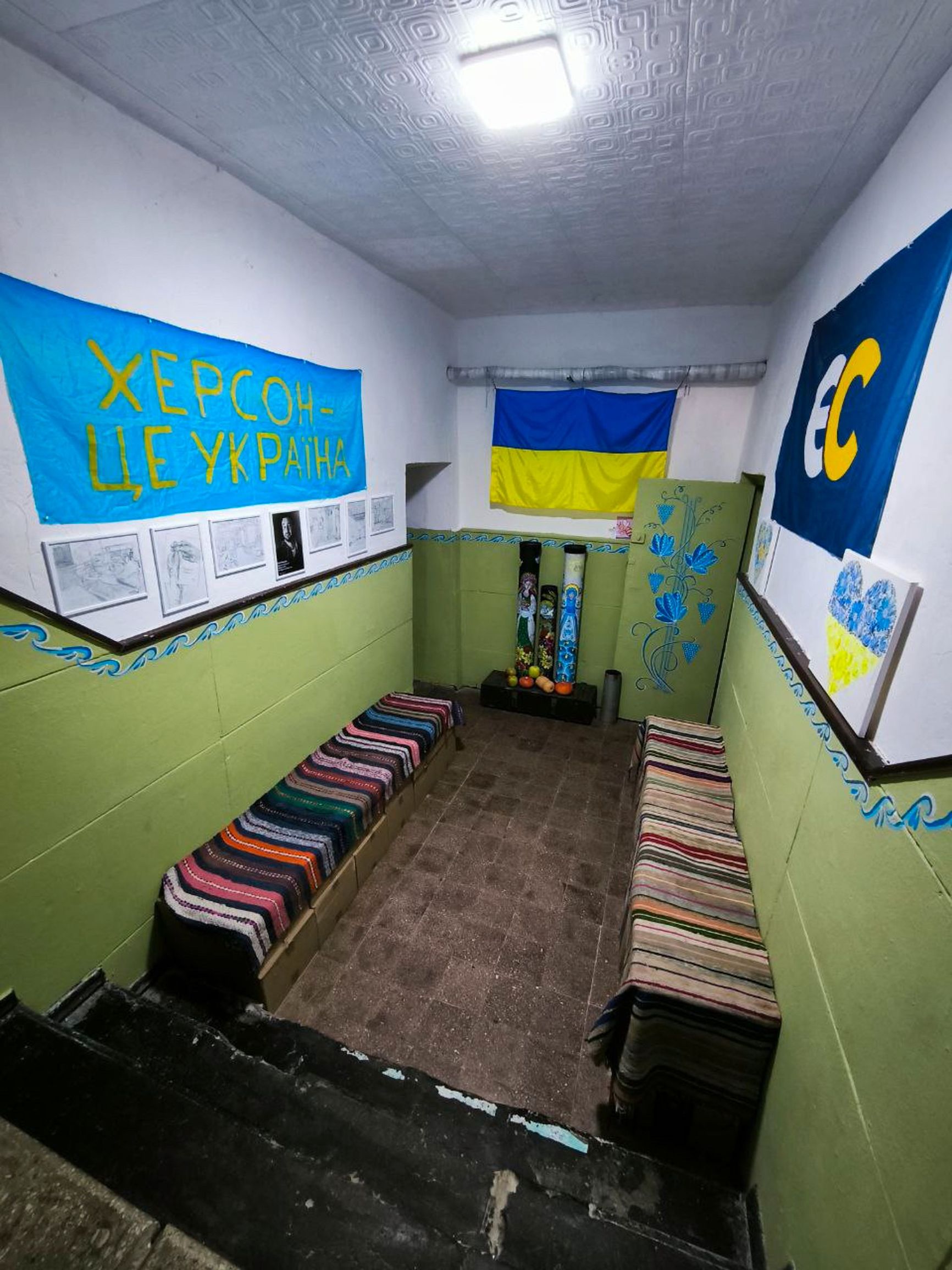 Inside a shelter