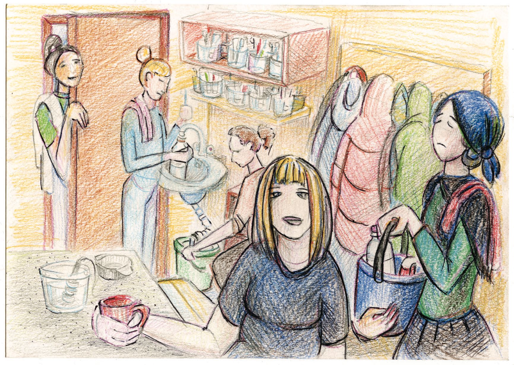 Мытье из бутылки. Рисунок Саши Скочиленко