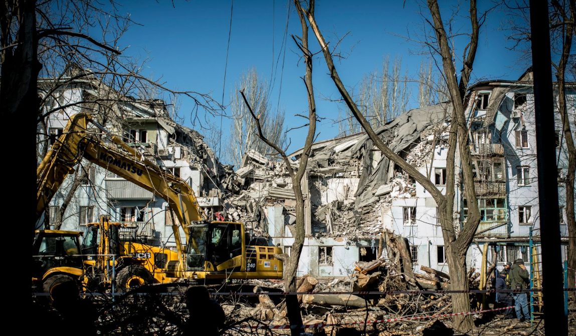 Residential building after a Russian strike on Zaporizhzhia, March 2023. 