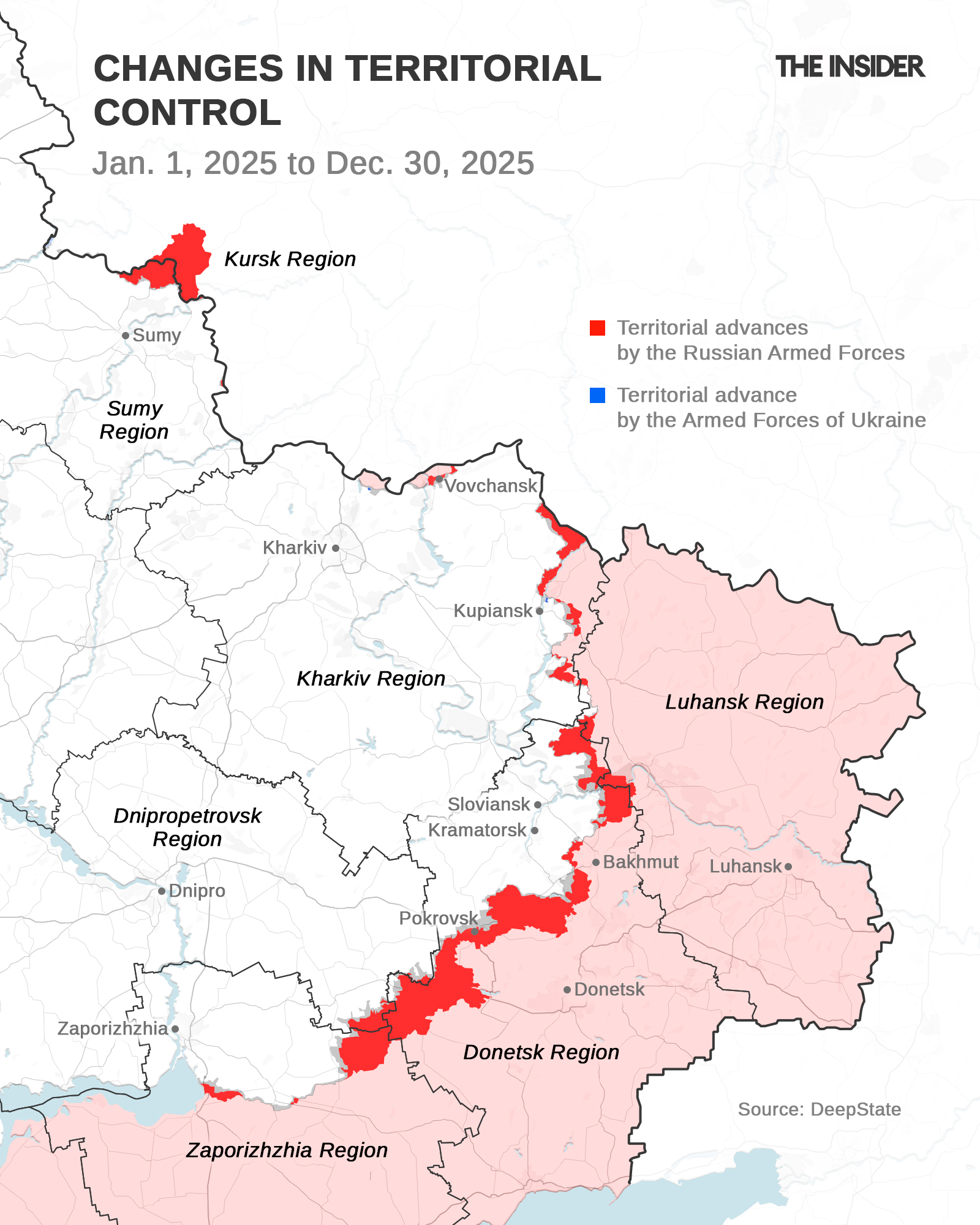 Territorial advance of the Russian Armed Forces in 2025 in the combat zone in eastern Ukraine