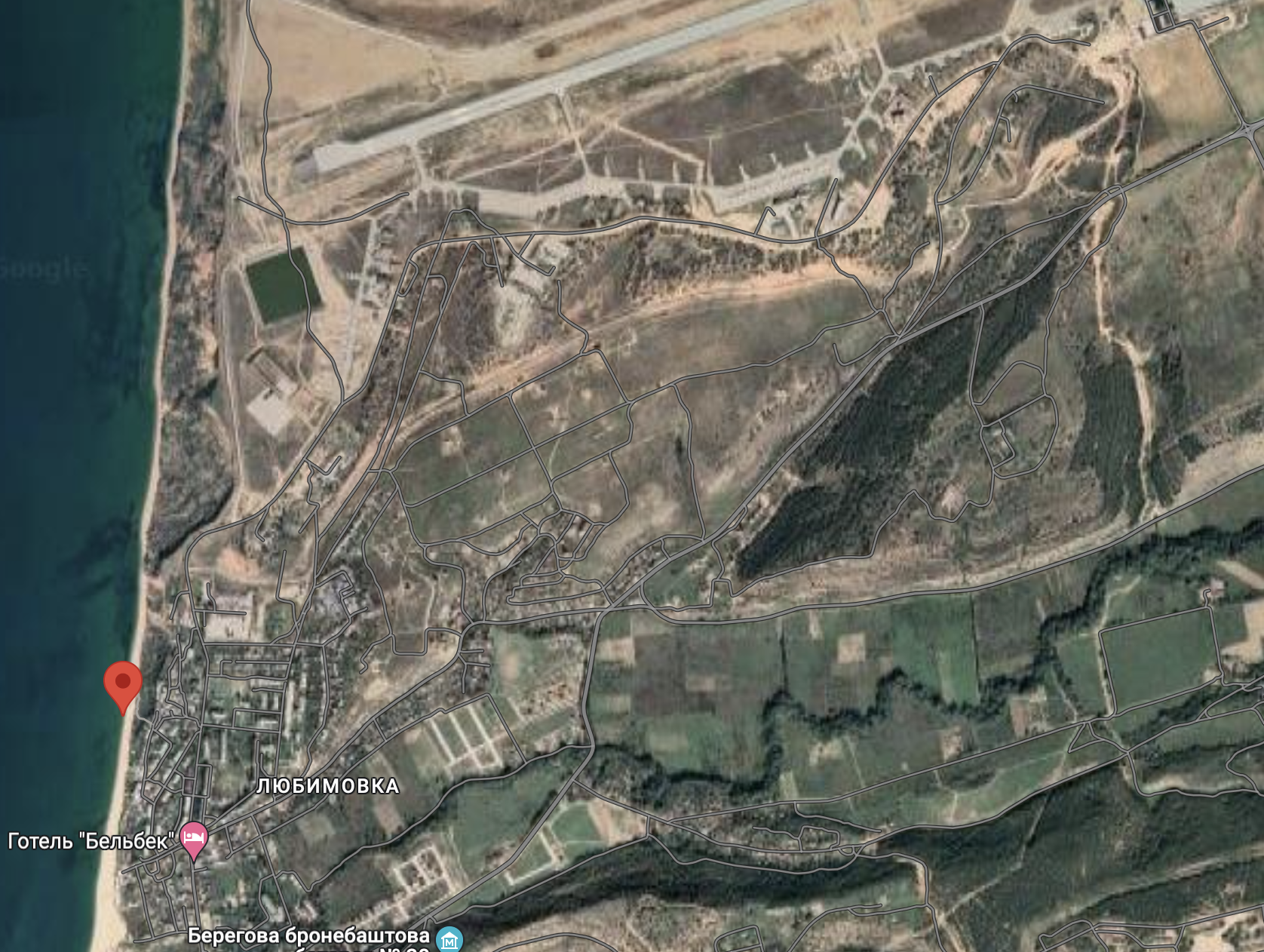 Точка съемки — пляж в Любимовке к югу от «Бельбека»