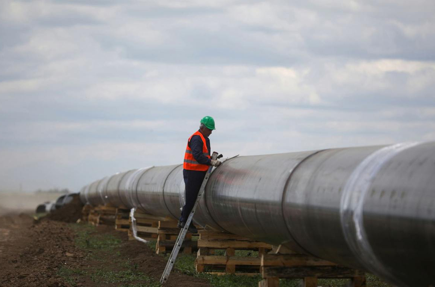 A worker at a construction site for the extension of the TurkStream pipeline (pictured in 2020). Photo: Stoyan Nenov / Reuters